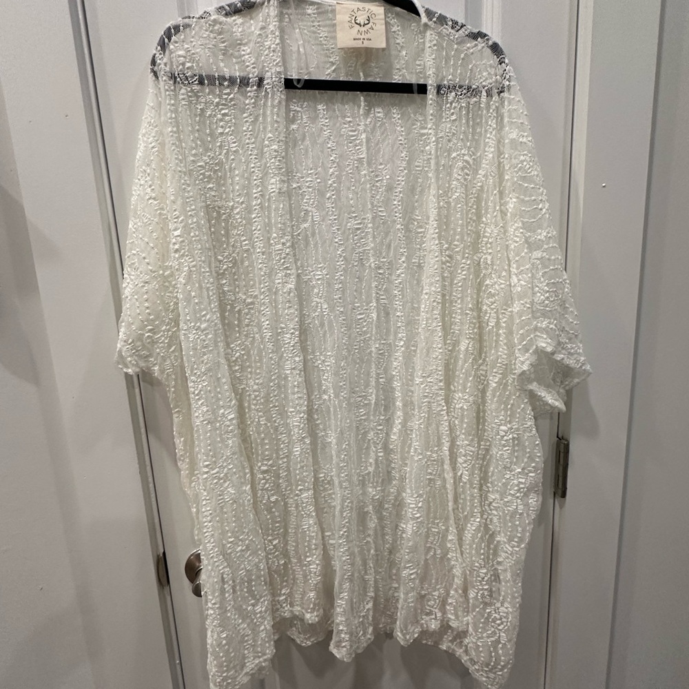 White Sheer Lace Kimono Cardigan